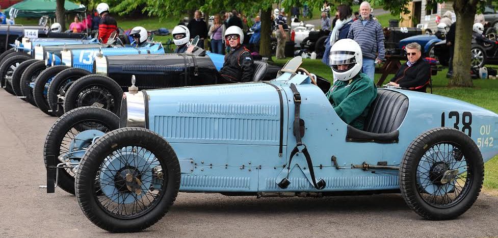 Classic cars line up at Prescott, near Cheltenham, where the historic race track is owned by the Bugatti Owners' Club.